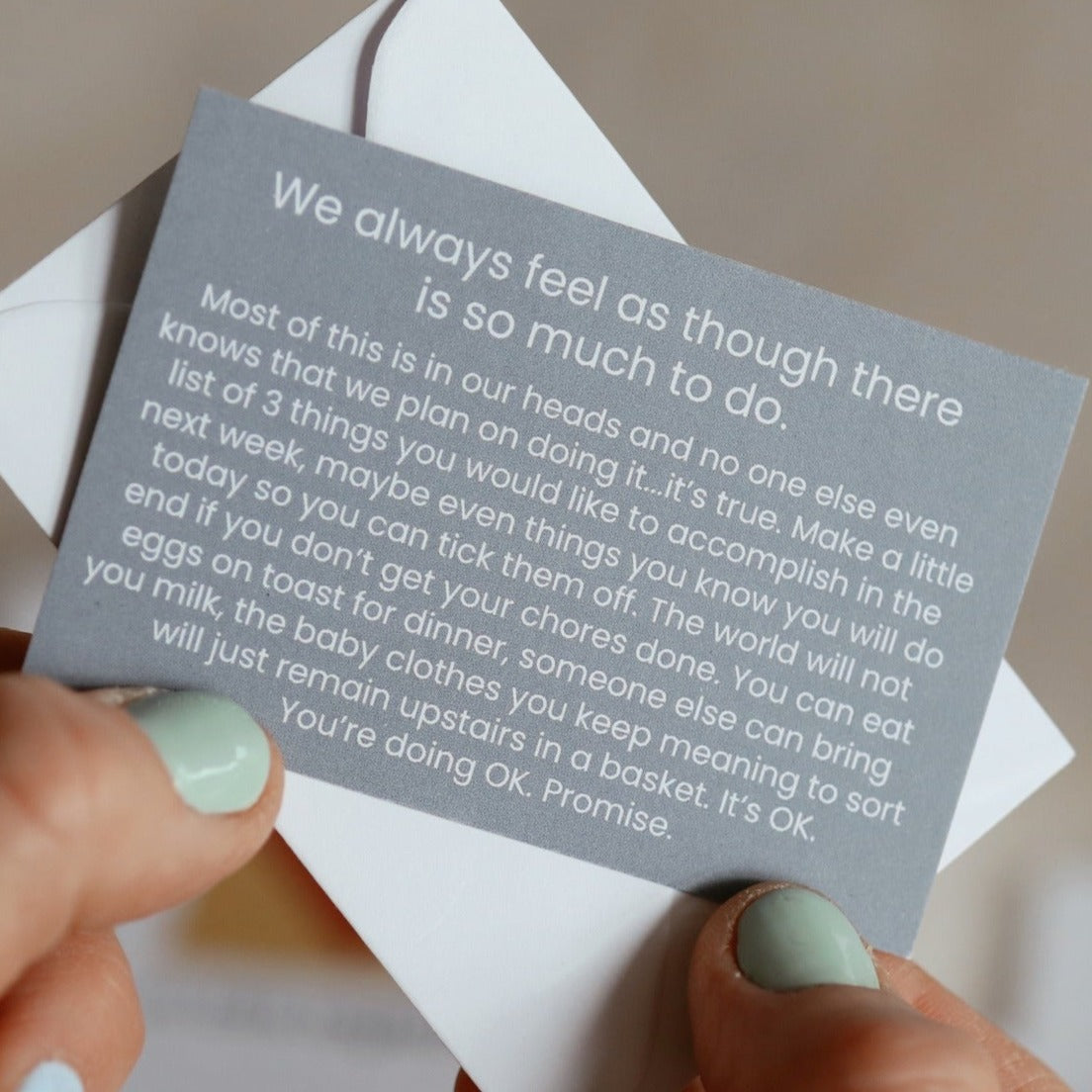 The perfect new mum gift: in this together cards. Words of support for all motherhood milestones including feeling like there are always a million things to do. 