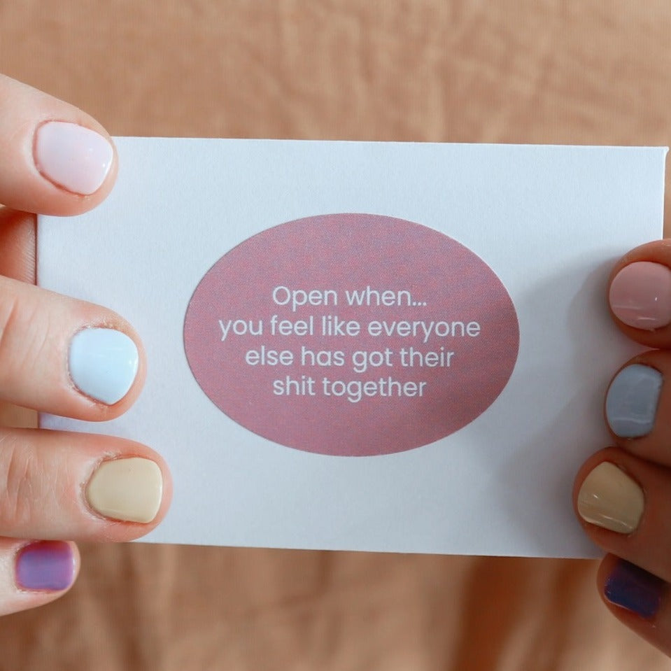 The perfect new mum gift: in this together cards. Words of support to be opened at key milestones of motherhood, including when you feel like everyone else has got their shit together!